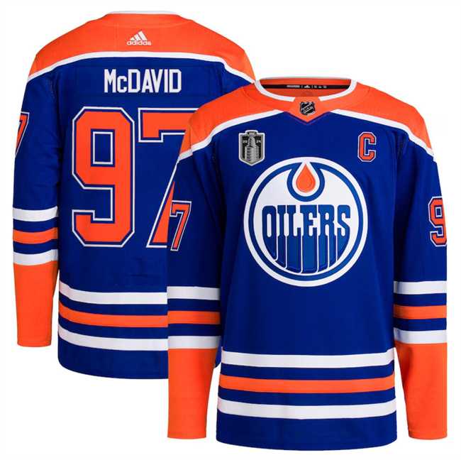 Mens Edmonton Oilers #97 Connor McDavid Royal 2024 Stanley Cup Final Patch Stitched Jersey Dzhi->edmonton oilers->NHL Jersey